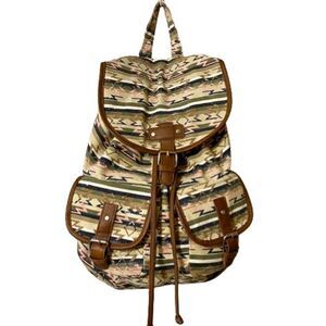 Womens Backpack Neutral Earth Colors Aztec Geometric Print Lined